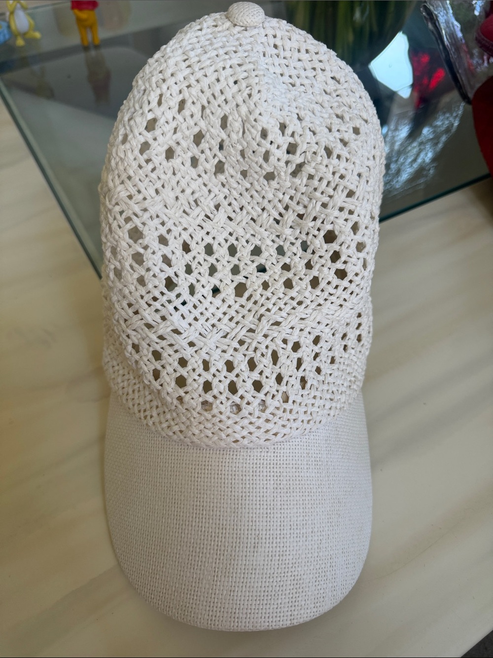 Woven Crochet Baseball Cap - Cream - Picture 2 of 4